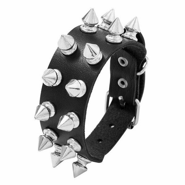 Handmade Punk Leather Spike Bracelet - Y2K Leather Cuff with Spikes