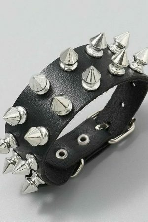 Handmade Punk Leather Spike Bracelet - Y2K Leather Cuff with Spikes