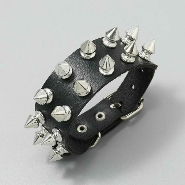 Handmade Punk Leather Spike Bracelet - Y2K Leather Cuff with Spikes