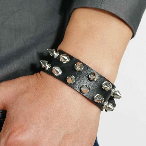 Handmade Punk Leather Spike Bracelet - Y2K Leather Cuff with Spikes