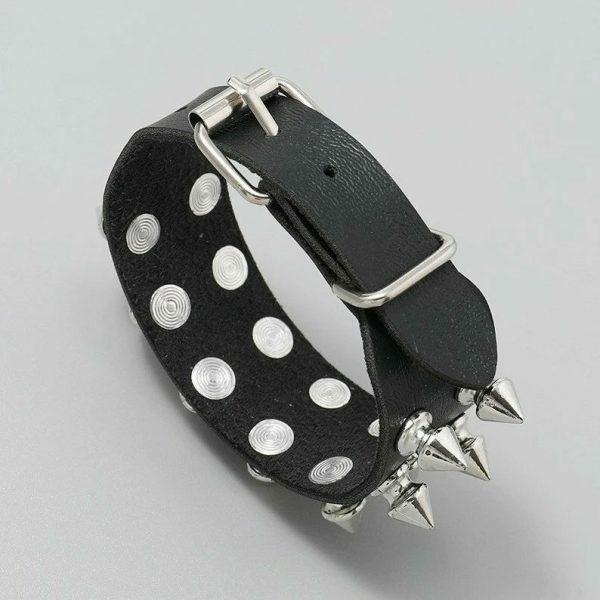 Handmade Punk Leather Spike Bracelet - Y2K Leather Cuff with Spikes