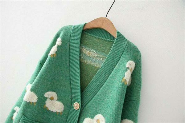 Harajuku Sheep Cardigan: Animal Pattern Knit Sweater, Korean Streetwear Y2K Fashion Top