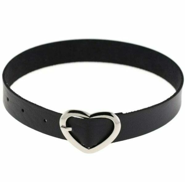 Harajuku Soft Girl PU Leather Punk Gothic Heart Buckle Collar Necklace