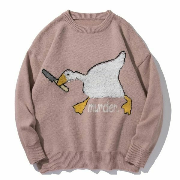 Harajuku Streetwear Cartoon Goose Print Loose Knit Sweater