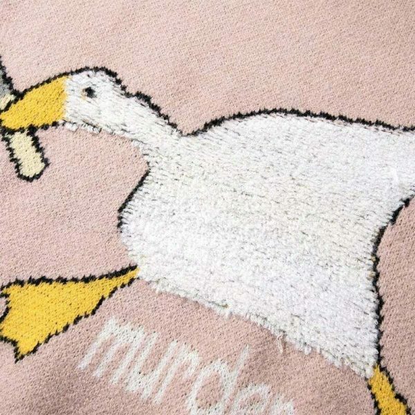 Harajuku Streetwear Cartoon Goose Print Loose Knit Sweater