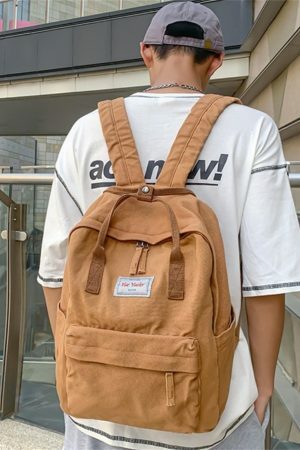 Harajuku Style Retro Backpack with Multi-pocket and Laptop Compartment