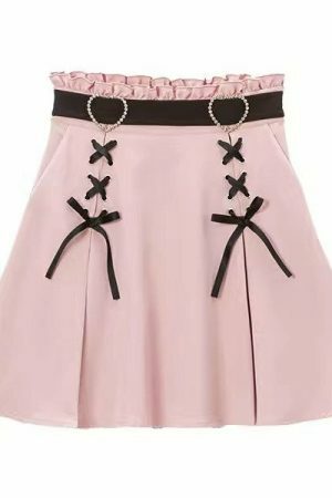 Heart Buckle Skirt Y2K Jirai Kei Ribbons Lace-Up My Melody Kuromi Aesthetic