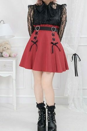 Heart Buckle Skirt Y2K Jirai Kei Ribbons Lace-Up My Melody Kuromi Aesthetic