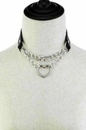 Heart Shape Gothic Punk Rock Leather Choker Necklace