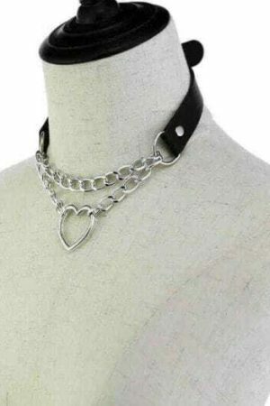 Heart Shape Gothic Punk Rock Leather Choker Necklace