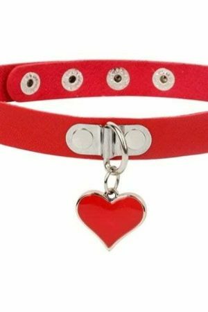 Heart-Shape Pendant PU Leather Collar Choker Necklace - Y2K Punk Goth Streetwear