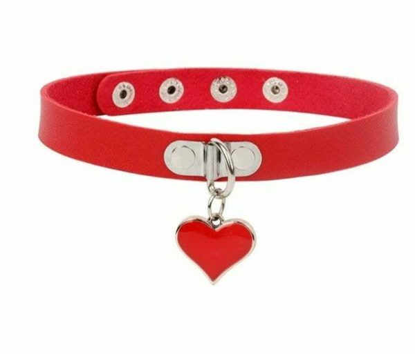 Heart-Shape Pendant PU Leather Collar Choker Necklace - Y2K Punk Goth Streetwear