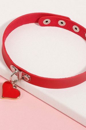 Heart-Shape Pendant PU Leather Collar Choker Necklace - Y2K Punk Goth Streetwear