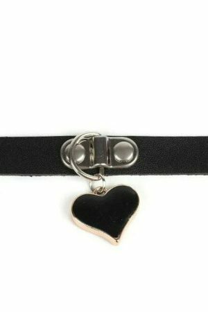 Heart-Shape Pendant PU Leather Collar Choker Necklace - Y2K Punk Goth Streetwear