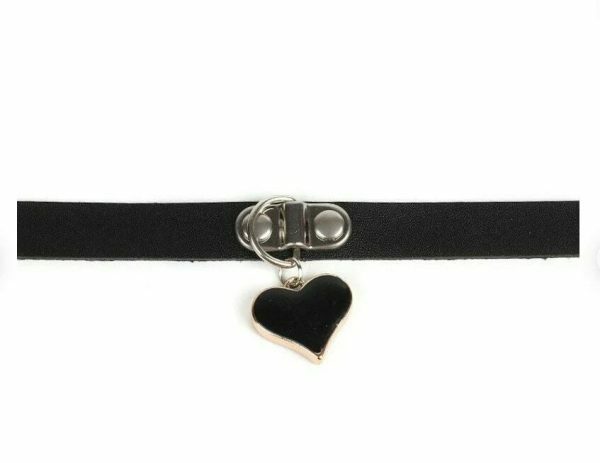 Heart-Shape Pendant PU Leather Collar Choker Necklace - Y2K Punk Goth Streetwear