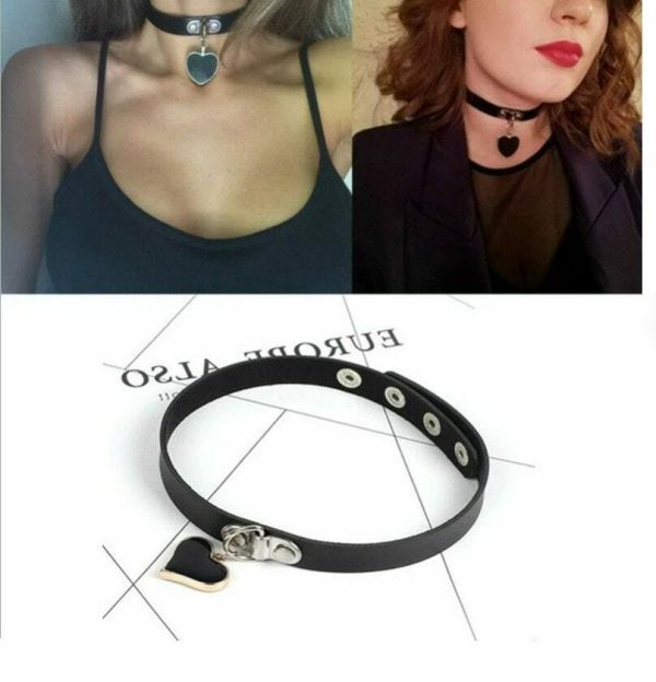 Heart-Shape Pendant PU Leather Collar Choker Necklace - Y2K Punk Goth Streetwear