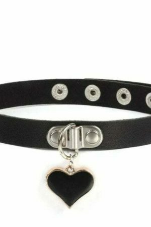 Heart-Shape Pendant PU Leather Collar Choker Necklace - Y2K Punk Goth Streetwear