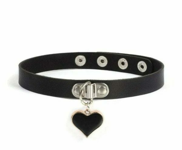 Heart-Shape Pendant PU Leather Collar Choker Necklace - Y2K Punk Goth Streetwear