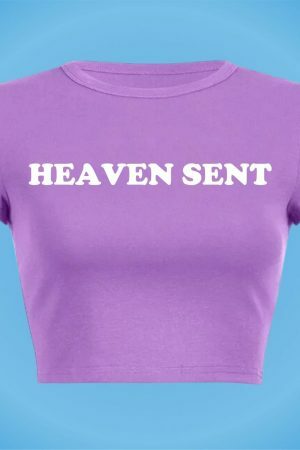 Heaven Sent Y2K Baby Tee: Funny Slogan Crop Top, Grunge Aesthetic Punk Graphic Print, Streetwear Slim Fit