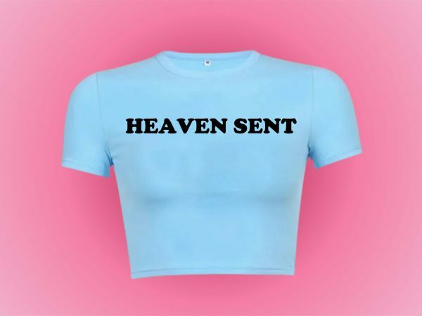 Heaven Sent Y2K Baby Tee: Funny Slogan Crop Top, Grunge Aesthetic Punk Graphic Print, Streetwear Slim Fit