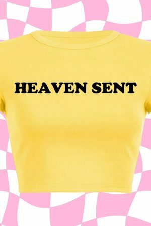 Heaven Sent Y2K Baby Tee: Funny Slogan Crop Top, Grunge Aesthetic Punk Graphic Print, Streetwear Slim Fit