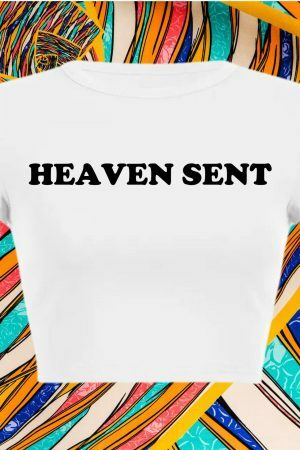 Heaven Sent Y2K Baby Tee: Funny Slogan Crop Top, Grunge Aesthetic Punk Graphic Print, Streetwear Slim Fit