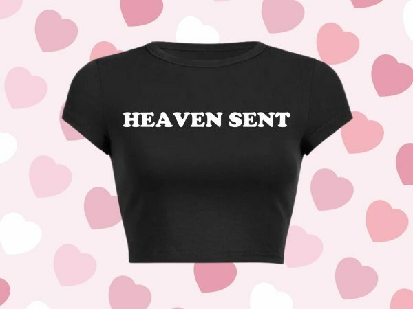 Heaven Sent Y2K Baby Tee: Funny Slogan Crop Top, Grunge Aesthetic Punk Graphic Print, Streetwear Slim Fit