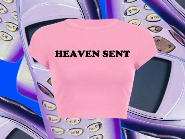 Heaven Sent Y2K Baby Tee: Funny Slogan Crop Top, Grunge Aesthetic Punk Graphic Print, Streetwear Slim Fit