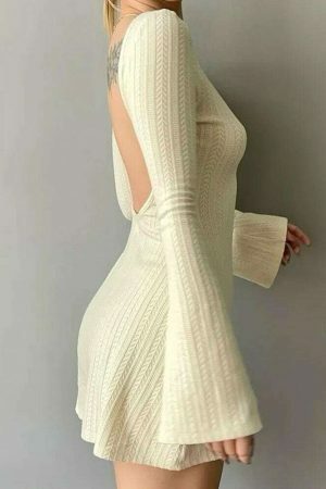 High-Quality Knitted Backless Dress Women's Streetwear Y2K Aesthetic