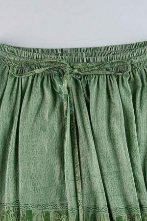 High Waist Green Bohemian Midi Skirt - Y2K Streetwear Vintage Style