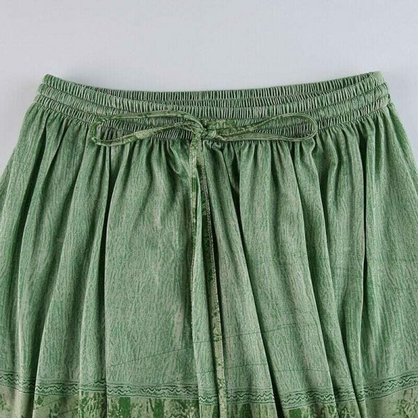 High Waist Green Bohemian Midi Skirt - Y2K Streetwear Vintage Style