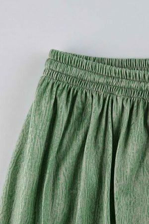 High Waist Green Bohemian Midi Skirt - Y2K Streetwear Vintage Style