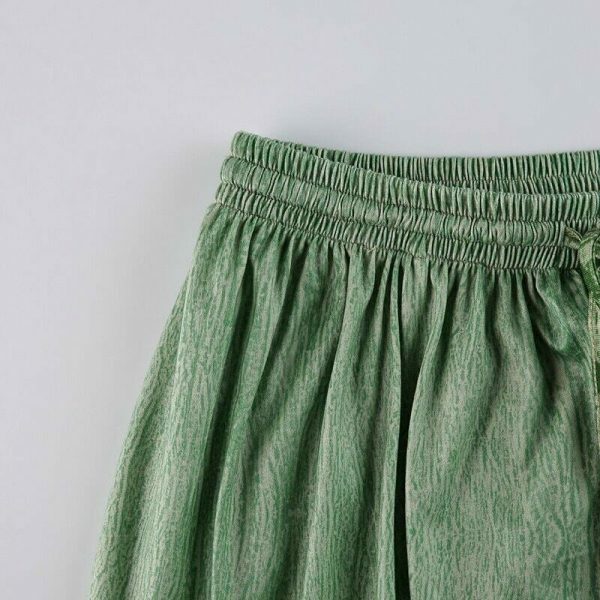 High Waist Green Bohemian Midi Skirt - Y2K Streetwear Vintage Style