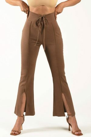 High Waisted Espresso Skinny Fit Flare Leg Pants