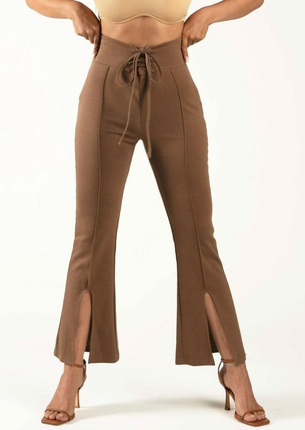 High Waisted Espresso Skinny Fit Flare Leg Pants