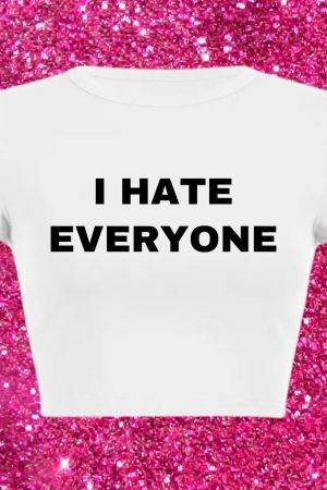 I Hate Everyone Y2K Baby Crop Tee 90s Aesthetic Slogan Graphic T-Shirt