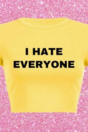 I Hate Everyone Y2K Baby Crop Tee 90s Aesthetic Slogan Graphic T-Shirt