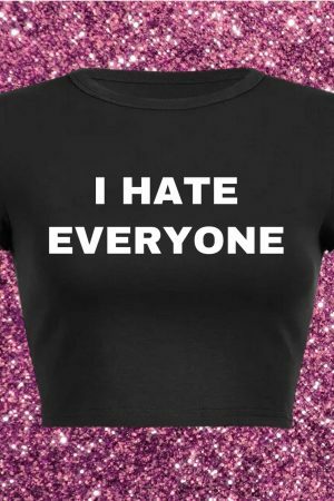 I Hate Everyone Y2K Baby Crop Tee 90s Aesthetic Slogan Graphic T-Shirt