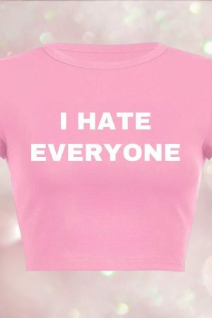 I Hate Everyone Y2K Baby Crop Tee 90s Aesthetic Slogan Graphic T-Shirt