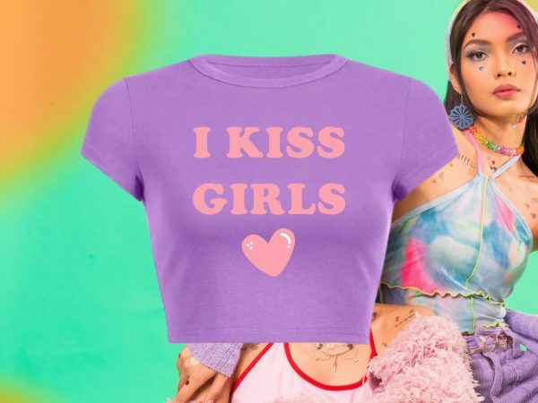 I Kiss Girls Y2K Slogan Crop Tee 90s Aesthetic Baddie Graphic T-Shirt