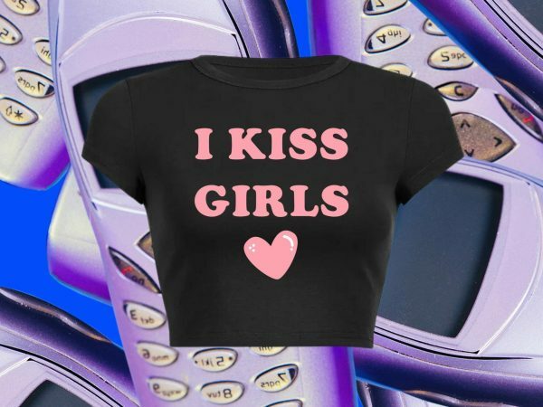 I Kiss Girls Y2K Slogan Crop Tee 90s Aesthetic Baddie Graphic T-Shirt