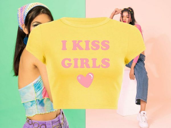 I Kiss Girls Y2K Slogan Crop Tee 90s Aesthetic Baddie Graphic T-Shirt