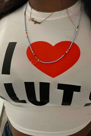 I Love Sluts Y2K Crop Tee, Funny Slogan Text T-shirt, 90's Aesthetic Gothic Punk T Shirt, White Women's Summer Graphic Print Cropped Y2K Top