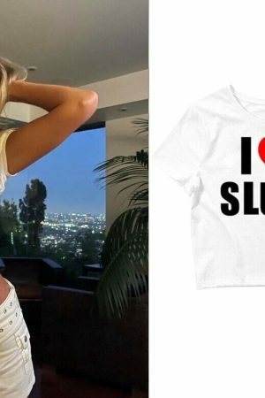 I Love Sluts Y2K Crop Tee, Funny Slogan Text T-shirt, 90's Aesthetic Gothic Punk T Shirt, White Women's Summer Graphic Print Cropped Y2K Top