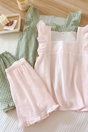 Japanese Y2K Cotton Pajama Set: Short-Sleeve Top & Shorts