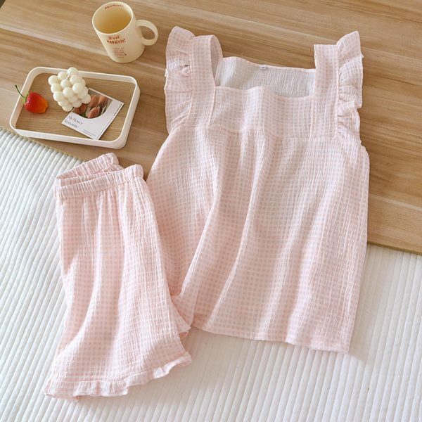 Japanese Y2K Cotton Pajama Set: Short-Sleeve Top & Shorts