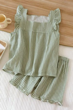 Japanese Y2K Cotton Pajama Set: Short-Sleeve Top & Shorts