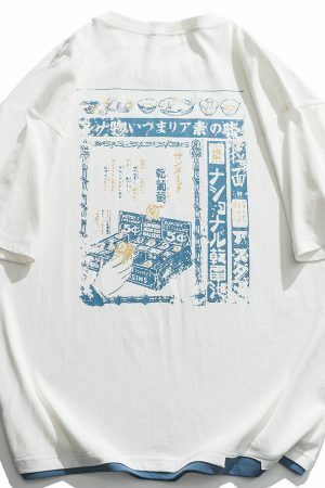 Kanji Pattern Oversized T-Shirt Y2K Streetwear Vintage Style