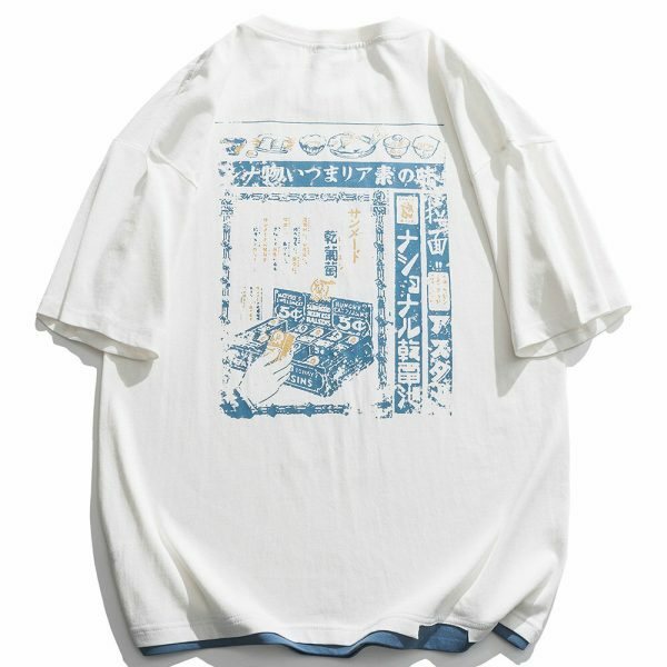 Kanji Pattern Oversized T-Shirt Y2K Streetwear Vintage Style