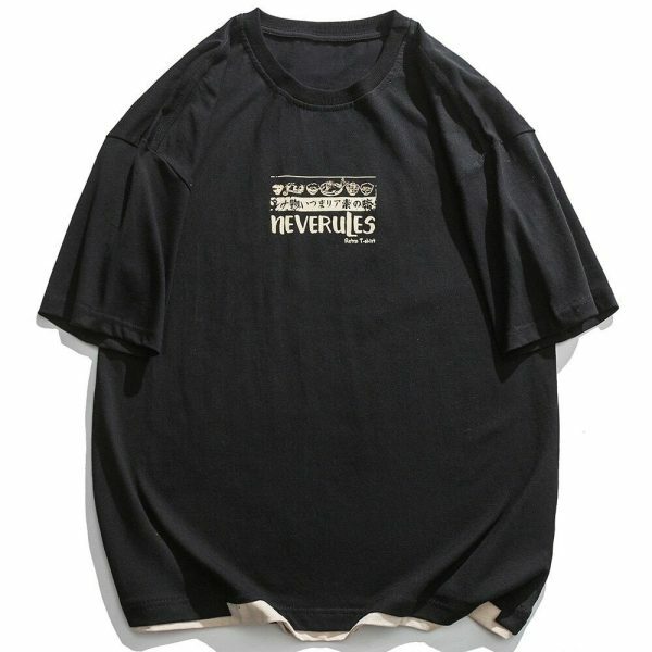 Kanji Pattern Oversized T-Shirt Y2K Streetwear Vintage Style